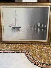 Quadro antico raffigurante un veliero e rondini 