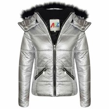 Bambini Trapuntato Lamina Piumino Collo IN Finta Pelliccia Cappuccio Giacca per