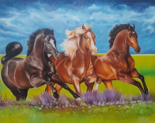 Cavalli quadro olio e - 3,