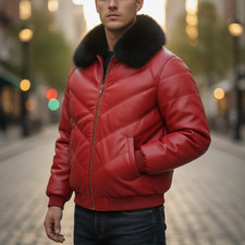 Giacca Bomber a V in Pelle di