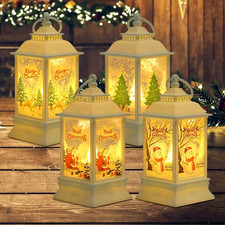 Lanterna Di Natalizia, 4PCS Lanterne Natalizie a LED Con Albero Di Natale Nevica