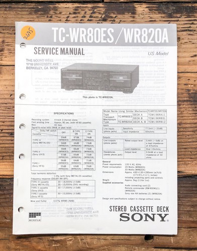 Sony wr80es wr820a - sony, tc-wr820a