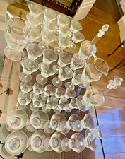 SERVIZIO BICCHIERI ACQUA/VINO/CHAMPAGNE VETRO INCISO ANNI 40 E CARAFFE