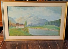 Paesaggio lacustre olio su tela del 60 autore Lamberto Lamberti (1925-2003)