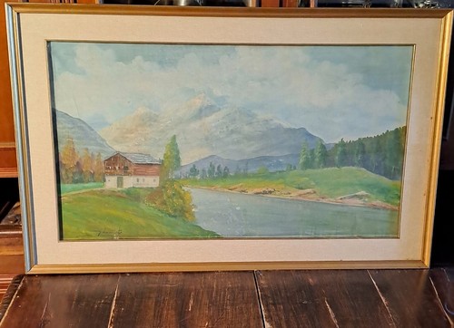 Paesaggio lacustre olio - , su