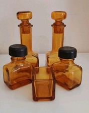 Set Olio Aceto Sale Pepe In Vetro Ambrato Vintage Anni 70 Raro