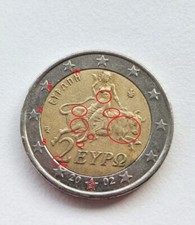 Moneta 2 EURO GRECIA 2002 con errori di conio ""S""in stella donna su toro ultra