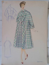 Figurino di moda anni 50-60 disengato e colorato a mano 