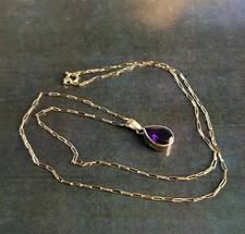 Collana catena pendente goccia ametista 375 9 carati oro giallo 9 ct marcata