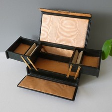 Portagioie antico vintage in pelle seta innaffiata interni sezioni concertina