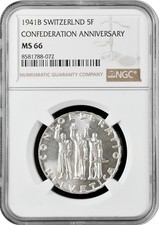 Svizzera 5 franchi 1941 B, NGC
