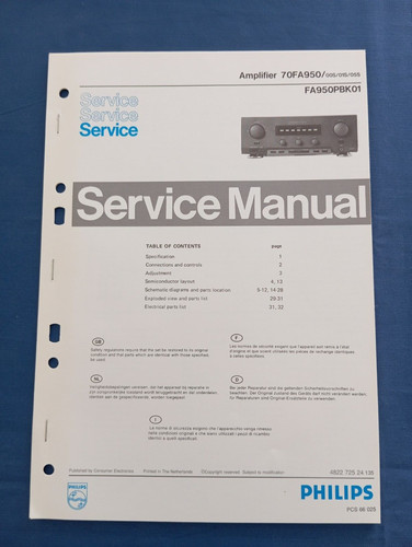Philips 70fa950 service - 70fa950,