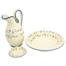 Set 3 pezzi accessori catino toilette in ceramica da camera per lavabo fantasia