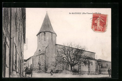 Cpa mathieu eglise 1916 - cpa, l´eglise