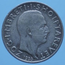ALBANIA ZOG I 2 FRANGA ARI 1935 ARGENTO SILVER COIN BB CURRENCY COLLEZIONE 