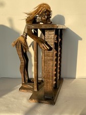 Scultura in legno Uomo africano Porta CD VINTAGE anni '90