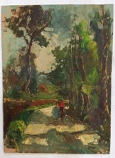 Quadro vintage Paesaggio, olio su legno,stile Impressionista.