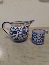 Boccale più tazza In ceramica Deruta dipinti a mano ricordo di Assisi Vintage