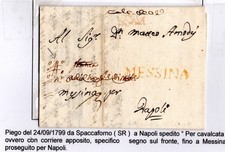 Prefilatelica , 1799, da Spaccaforno a Napoli " Per cavalcata", bella e rara