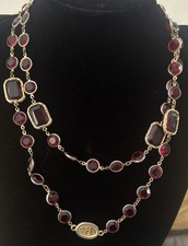 Collana Chanel 1981 Vintage Rosso Rubino Cristallo Chicklet Stazione Sautoir Filo 