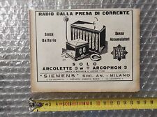Antica pubblicità 1929 radio Telefunken Siemens Milano Liberty DA INCORNICIARE