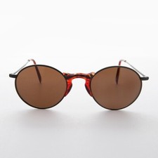 Occhiali Da Sole Vintage Neri Rotondi Con Design A Ponte A Chiave - Ziggy