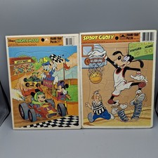 Puzzle Golden Disney con cornice e vassoio, lotto di 2 Topolino Minnie Pippo Paperino, 1984