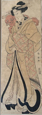 Katsukawa Shunsen xilografia giapponese originale anni 1820 donna con cane Shunko II