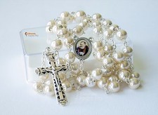 Collana Rosario con grani in perla, con medaglietta di Padre Pio
