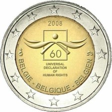 BELGIO  2 EURO COMMEMORATIVO  2008 -DIRITTI UMANI  -FDC  UNC FROM ROLLS