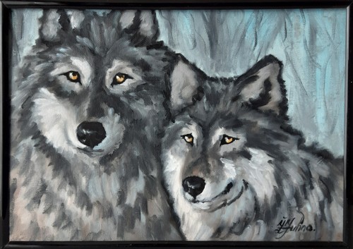 Lupo dipinto originale - , arte