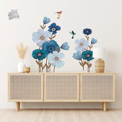 Blu bianco fiore adesivi - blu,