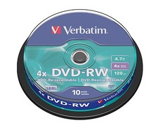 10 DVD-RW VERBATIM 4X CAKE 10 PZ DVD -RW 43552 REWRITABLE RESCRIVIBILI