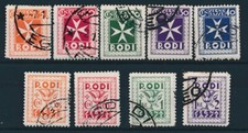 1934  COLONIE ISOLE EGEO RODI SEGNATASSE 9 FRANCOBOLLI  USATI  F/2919