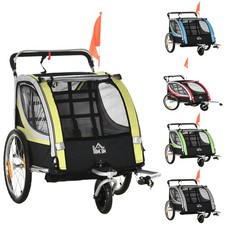 HOMCOM 2 in 1 Rimorchio per Bicicletta per Bambini, Rimorchio per Bambini con Sospensione