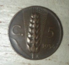 MONETA 5 CENTESIMI 1934 SPIGA