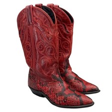 Stivali cowboy western Code West vintage rosso nero pelle di serpente donna 5,5
