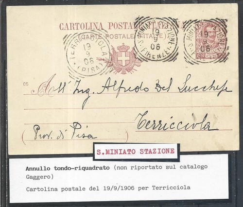 1906 annullo su intero - t,r,,