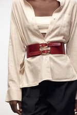 CINTURA ZARA DOPPIA FIBBIA FASCIA PELLE ROSSA 6399/016/600 NUOVA CON ETICHETTA TAGLIA 30