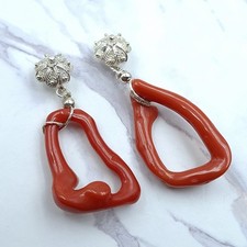 Orecchini da donna di Argento 925 e corallo Rosso di Sardegna Naturale pendenti
