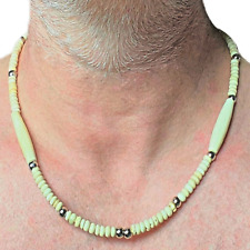Collana da uomo in acciaio inox di perle legno naturale surf lunga 60 cm con
