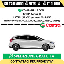 Tagliando per FORD Focus III 1.5 TdCi 88 kw - 4 Lt di Castrol + 4 Filtri anno...