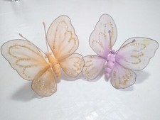 Coppia Farfalle nylon fil di ferro decorazioni albero Natale casa soprammobili