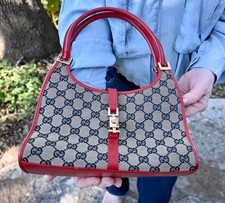 Tela Gucci vintage Jackie GG Supreme. Borsa a tracolla in pelle nera/rossa