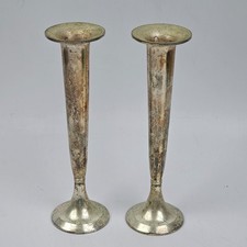 Coppia Portacandele Lume Vintage in Metallo Argentato h 19cm Epoca Design Retrò