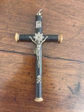 Antica Croce Pettorale Fine 800 Legno Nero Con Teschio Memento Mori