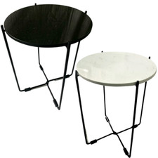 Tavolino Salotto in Marmo Vero Struttura Metallo 49cm