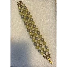 Trifari 3 Strand Green Bead