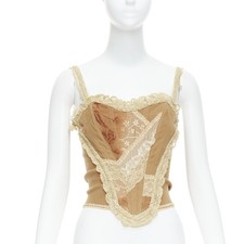 Top corsetto SONIA FORTUNA vintage marrone Inserti Pizzo bordo pizzo IT42 M