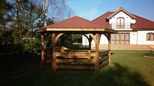 GAZEBO ESAGONALE IN LEGNO MASSICCIO ARREDO GIARDINO MISURE MT.3X3  ALB-17